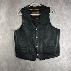 Unik‎ Ultra Vest Mens Size 44 Black Leather Biker Motorcycle Snap Front Riding